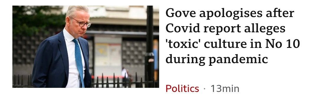 Gove apologises after Covid report alleges 'toxic' culture