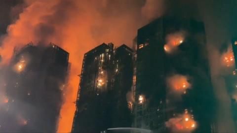 Watch: Dawn aerial footage reveals scale of Hong Kong apartment blaze