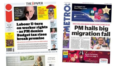 The Papers: 'U-turn on workers' rights' and 'big migration fall'